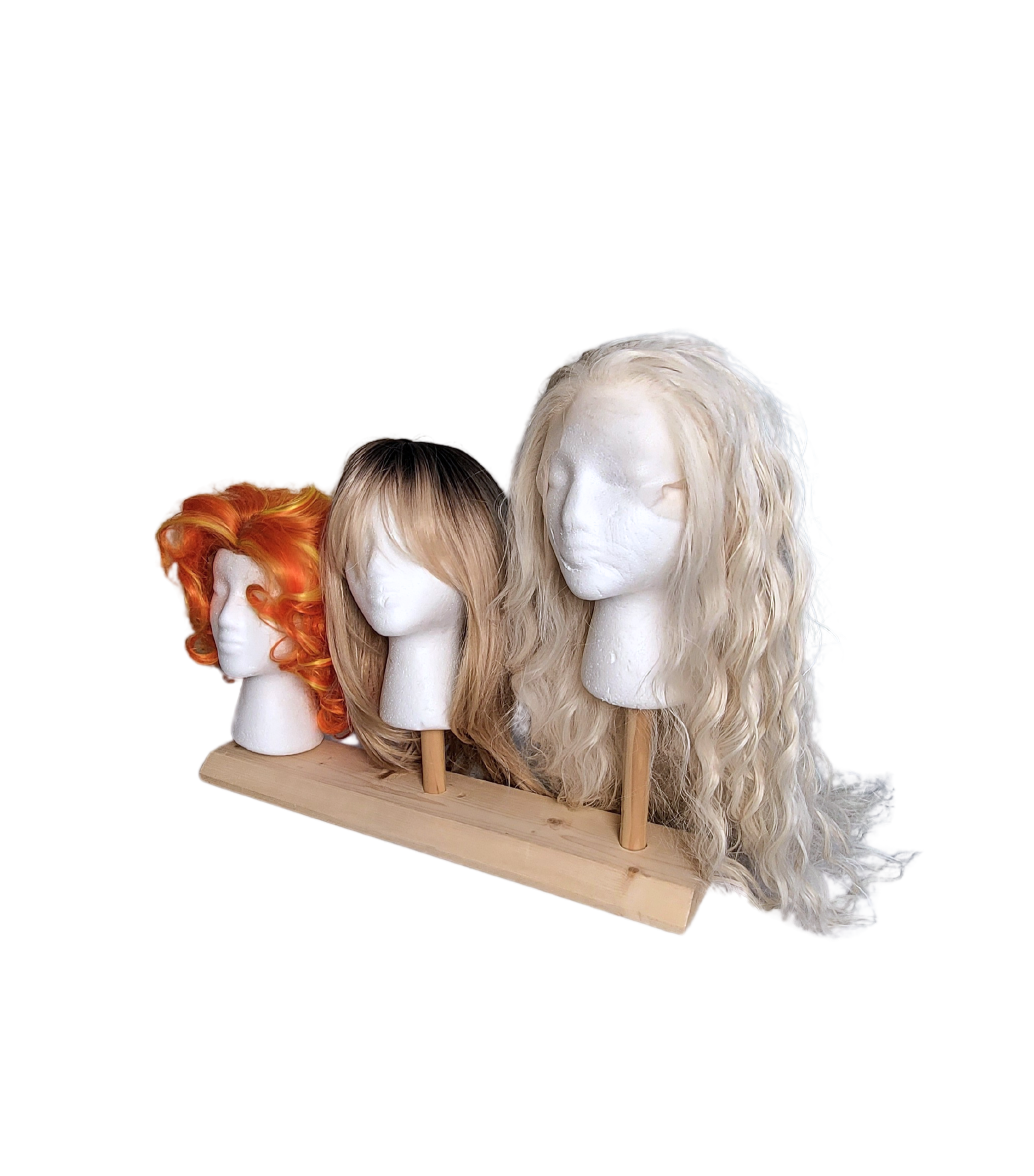 Wig Tier Trio side2 with foam heads